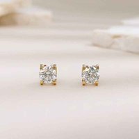 Boucles d'oreilles clous classiques en or jaune 18 carats avec diamant de laboratoire taille ronde et motif tête de taureau, dos plat, style mode diamant cristal