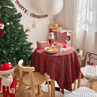 Nappe de Noël à carreaux rouges et blancs, style campagnard, en tissu, pour dîner de Noël, lavable, pour restaurant
