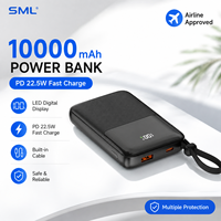 Batterie externe pour téléphone 10000 mAh avec affichage numérique, batterie portable avec câble intégré, charge rapide PD 22,5 W, ODM