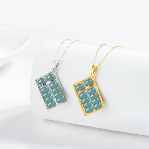 Colgante de Jade Natural Grado A, Color Azul Agua, con Diseño de Ábaco, para la Abundancia y la Prosperidad, Chapado en Plata S925, con Textura de Hielo - Product Image 3