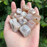 Cubo de Cristal de Ágata de Flor Pulida de 2 cm, Forma Cuadrada Natural, Piedra de Ágata de Flor Pulida para Decoración del Hogar