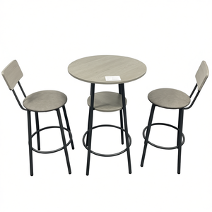 Round Grey <b>Bar</b> <b>Stool</b> Set <b>With</b> Backrest And Shelf 23.62 X 23.62 X 35.43 For Dining Room - Product Image 1