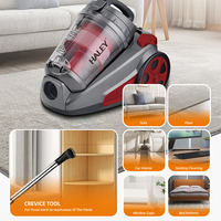 Aspirateur à bidon HALEY avec bac à poussière transparent, roues rouges, tuyau flexible, fonction de nettoyage à sec pour usage domestique et hôtelier
