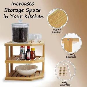 Trépied d'angle en <span class=keywords><strong>bambou</strong></span> à 3 niveaux pour organiser les épices et les condiments de cuisine, supports et étagères de rangement - Product Image 4