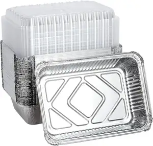 Oem Logo Biodegradable Silver Foil Tray Shallow Half Size Foil Pan Food Packing Aluminum Foil Containers with Lids