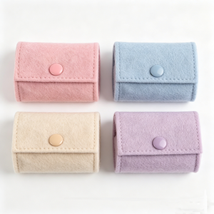 Boîte de rangement pour bijoux en feutre de couleur pastel, fermeture à bouton rectangulaire, design portable et mignon pour conteneur à bijoux - Product Image 1