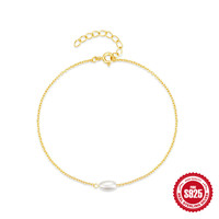 Bracelet en argent sterling S925 avec une seule perle baroque, plaqué or 18 carats, chaîne fine et délicate, bijoux minimalistes pour femmes, cadeau