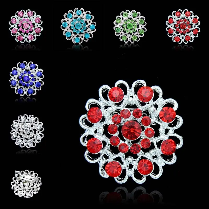 공장 공급 한국 꽃 크리스탈 브로치 여성 사용자 정의 다채로운 다이아몬드 브로치 패션 옷깃 핀 꽃 브로치