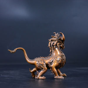 Antiek koperen draken-schildpad Feng Shui mascotte gegraveerd messing sculptuur gegoten metaal ambachten op maat gemaakte gelukkige Kirin eenhoorn - Product Image 3