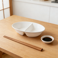 Assiette minimaliste en mélamine à 2 compartiments pour restaurants de restauration rapide et usage domestique – Vente en gros usine