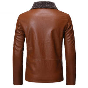 Veste en similicuir marron pour homme, col montant, épaisse, écologique, vintage, coupe ajustée, streetwear décontracté, face en cuir PU - Product Image 2