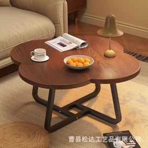 Wooden coffee <b>table</b>, <b>small</b> apartment, retro style, four-leaf clover <b>round</b> bedroom, simple balcony <b>side</b> <b>table</b>, sofa <b>side</b> <b>table</b> - Product Image 5