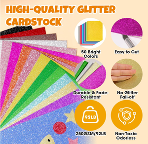 Cartulina con purpurina GSM 250, 40 hojas, 20 colores, resina de un solo lado recubierta para manualidades, proyectos de bricolaje, tapa de graduación para <span class=keywords><strong>Cricut</strong></span> - Product Image 3