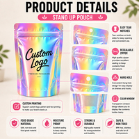 Sachet refermable personnalisé avec logo laser, en film holographique Mylar, pour bonbons, noix et snacks