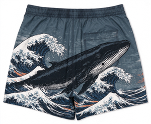 <b>Men's</b> Quick Dry Board <b>Shorts</b> Elastic Waist Drawstring Blue Wave Print <b>Swim</b> Trunks - Product Image 4