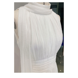 Nouveau blanc élégant Design <span class=keywords><strong>longue</strong></span> robe français Vintage <span class=keywords><strong>mi</strong></span>-col roulé robe sans manches - Product Image 3