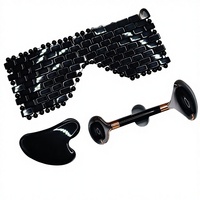 Rouleau de massage universel visage et corps en jade naturel et obsidienne, planche Gua Sha avec applicateur pour paupières, lifting du visage, beauté