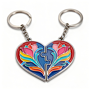 Bán buôn tùy chỉnh khắc hình dạng vài Câu Đố trái tim Keychain với logo - Product Image 2