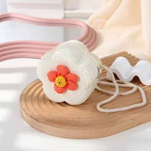 Tas selempang Mini anak-anak perempuan, tas bahu jerami tahan lama bunga dompet koin Mini - Product Image 2