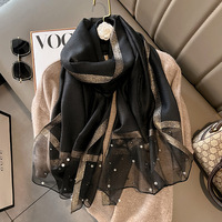 Nouveaux foulards en soie imitation couleur unie 2023 pour femmes, grands, longs, légers, fins et doux, avec perles, châles en soie, hijab