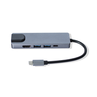 Hub de USB-C OEM/ODM 5-en-1 avec HDTV 4K, 2 USB 3.0, charge PD 100W, Gigabit Ethernet, port Type-C 3.0