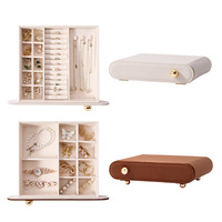 Boîte à bijoux en cuir PU avec doublure en velours, coins arrondis, organiseur pour bagues, boucles d'oreilles, colliers, bracelets et montres, pour la coiffeuse ou le bureau