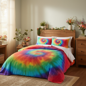 Juego de edredón Tie Dye Boho de 3 piezas, tamaño Queen, ropa de cama esponjosa, poliéster, impresión con pigmentos, hecho en China - Product Image 2