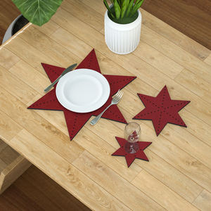 Feutre de polyester absorbant de haute qualité 8 pièces étoiles rouges sous-verres de boisson personnalisables durables pour cadeau de noël - Product Image 1