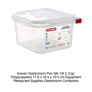 Contenedor de Alimentos de Polipropileno GN 1/6, 17.6 × 16.5 × 10 h cm, con Tapa, -40/+95 ° C Araven - Product Image 2