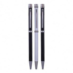 Branded Custom Printing Slim Classic Black and Silver Metal Ballpoint <b>Pens</b> With <b>Customised</b> Logo - Product Image 3
