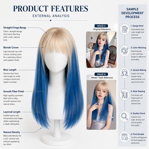 Perruque synthétique longue et droite, blond platine bleu, résistante à la chaleur, avec <span class=keywords><strong>frange</strong></span>, pour femmes, usage quotidien ou cosplay, ajustable, directement de l'usine - Product Image 3