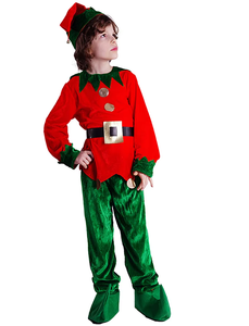 Luolan Children's Christmas <strong>Elf</strong> Princess <strong>Costume</strong> Green and Red Outfit for Boys and Girls Party Polyester S/M/L - Product Image 5