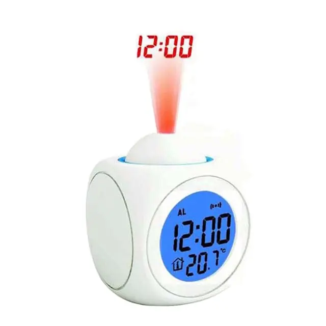 2023 EN ES Languages Talking Alarm calendar temperature 180 degree time Projection Desktop Clock