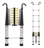 Échelle télescopique pliable à extension unique avec 2 crochets en aluminium pour toit, grenier, jardin, échelle à marches