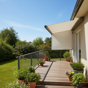 Toldo Lateral Retráctil para Exteriores de 71 x 138 Pulgadas, Beige, Poliéster, Impermeable, Protección UV, Barrera Contra el Viento - Product Image 2