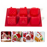 Outils de pâtisserie 3D6 moule à gâteau en forme de maison de Noël en silicone à 6 cavités pour la cuisson