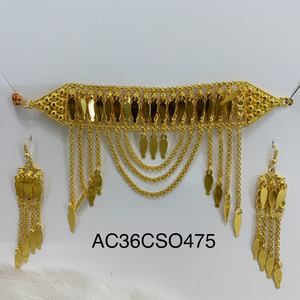 New Stylish Design Chik Set With Earrings Gold Plated Arabic <b>Jewellery</b> Sets for Women Only Online Design - Product Image 1