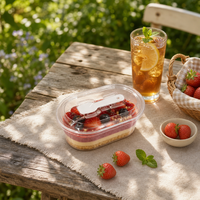 LFGB goedgekeurde wegwerp ovale transparante PET blisterverpakking met vaste lepeldop, voor één portie, food grade, model GY-150, merk Shuangqile, voor fruitcrème