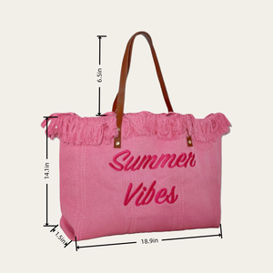 大容量刺绣字母帆布手提包女式现货重型厚布手提包单肩海滩旅行 - Product Image 3