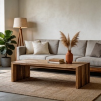Table basse carrée en bois massif recyclé, style rustique et épuré, pour salon