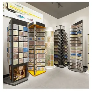 Lucky stone metal booth Glass exhibition marble showroom granite sample rotary tile quartz multi-faceted mosaic display rack