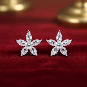 Boucles d'oreilles clous fleur E1292, sertissage griffe diamant rouge, bijoux classiques en cristal pour femme avec diamant et cristal - Product Image 2