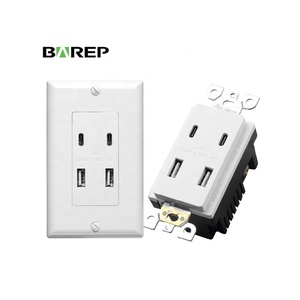 Prise murale Barep blanche homologuée UL US, 2 ports USB-C, 2 ports USB-A, 4,8A, avec USB-C pour <span class=keywords><strong>chambre</strong></span> à coucher - Product Image 1