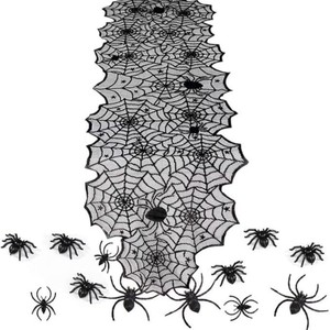 Halloween américain Toile d'araignée noire en dentelle Drapeau de table Cadeaux de fête Centres de table pour la maison Chemins de table - Product Image 6