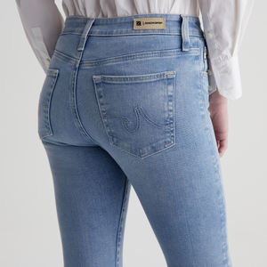 Jeans droits en denim super extensible indigo clair taille haute pour femmes OEM, respirants, broderie, franges, ourlet brut, longueur cheville, vente en gros - Product Image 3