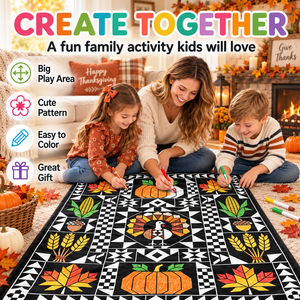 Thanksgiving DIY Coloring Throw <b>Blanket</b> Plush Rectangular Autumn Pattern Kids Art Home Decor Hand Washable Classic Style - Product Image 3