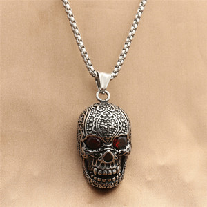 Yunnique-collar con colgante de calavera de acero inoxidable para hombre, estilo Punk Retro con ojos rojos, diseño geométrico 280527 - Product Image 1