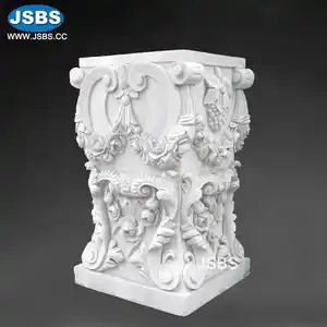 Hand geschnitzte billige natürliche weiße Marmor dekorative Blumen quadratische Säulen sockel