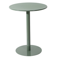 Table de bistrot ronde en métal vert menthe, table basse d'extérieur pour jardin, table d'appoint sur piétement pour café, restaurant, terrasse, balcon