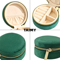 Boîte à bijoux en velours ronde avec fermeture éclair, multi-compartiments, pour la vente en gros, personnalisable avec logo, emballage cadeau